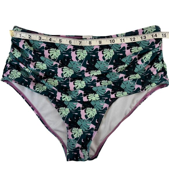 Bikini Bottoms XL Purple Green Palm Tree Leaf Print High Waist Botanical Briefs - Picture 3 of 8